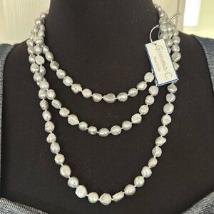 Grey or silver freshwater pearl necklace long or looped